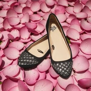 Elegant Black Flats with Silver Accents